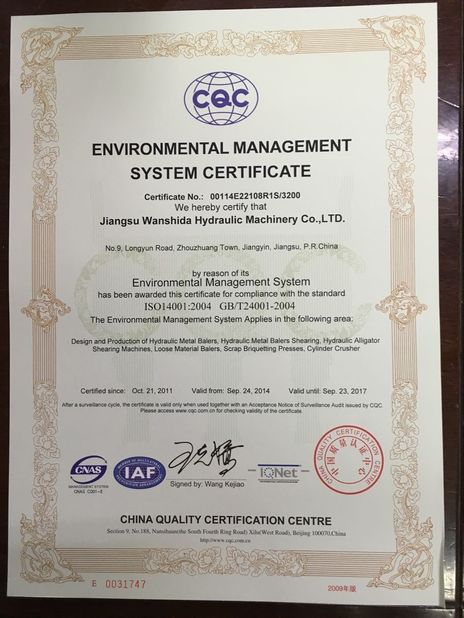 КИТАЙ Jiangsu Wanshida Hydraulic Machinery Co., Ltd Сертификаты